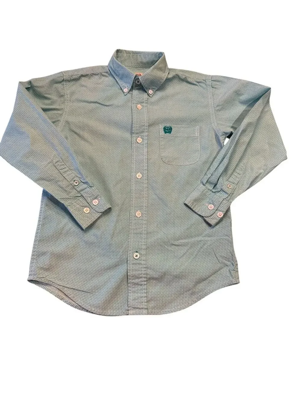 Cinch Boys Size Small Casual Button-Down Long Sleeve Shirt in Teal Pattern
